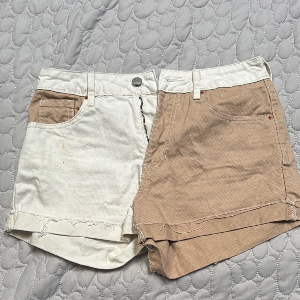 PacSun Cream and Tan Jean Shorts Classic Summer Style